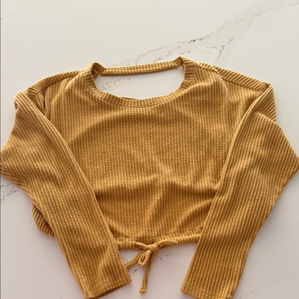 Aeropostale Golden Ribbed Long Sleeve Crop Top